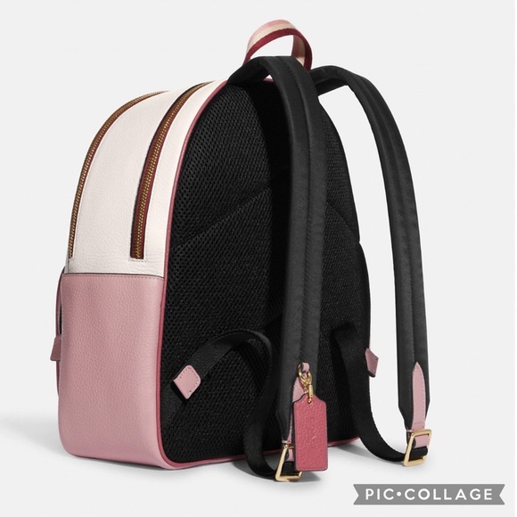 NWT COACH COURT LEATHER BACKPACK WITH STRIPE‎ HEART MOTIF GOLD/CHALK MULTI - Picture 2 of 11